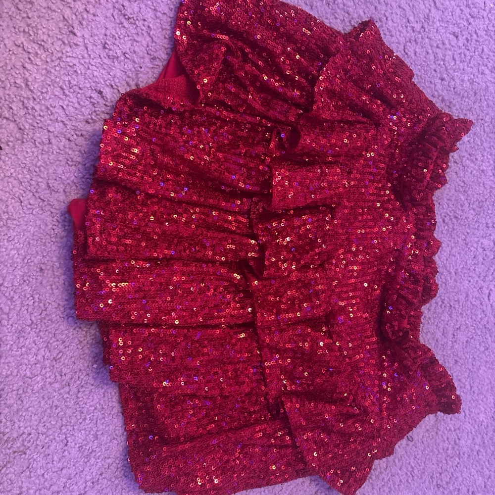 Red Sequin Ruffled Skirt - Picture 2 of 2
